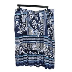 J. Jill Blue Floral Knit Midi Skirt Plus Size 1X Elastic Waist KSK121174